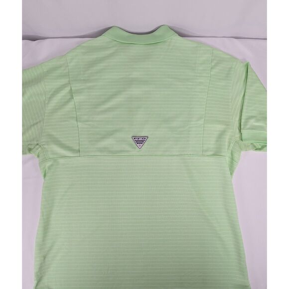 Men's Columbia PFG Performance Polo Shirt Size Large Green & White Stripe Active - Picture 4 of 6